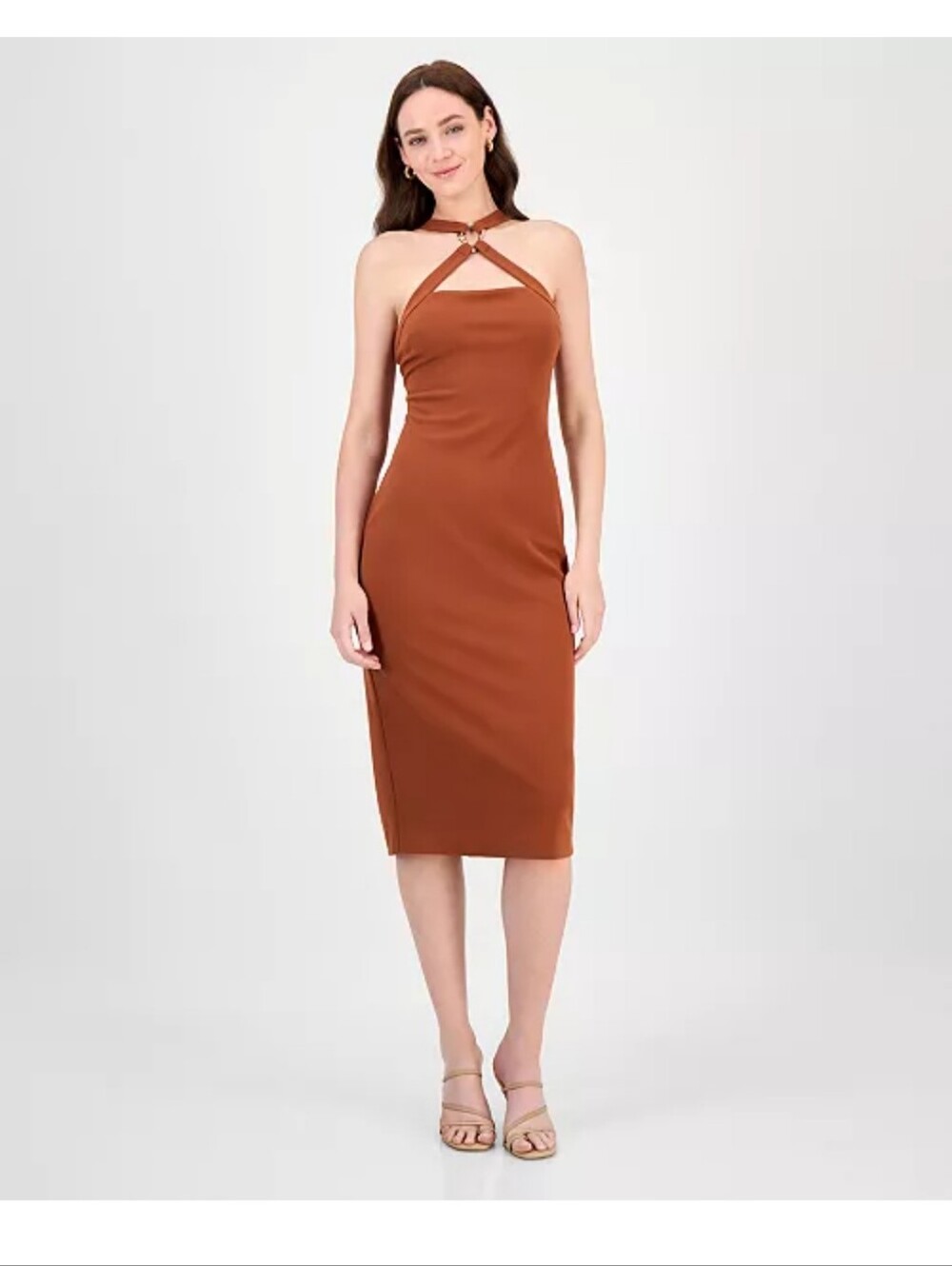 NWT Rachel Rachel Roy Dress XL Rust Strappy Ring Back Midi Cocktail $129 Party